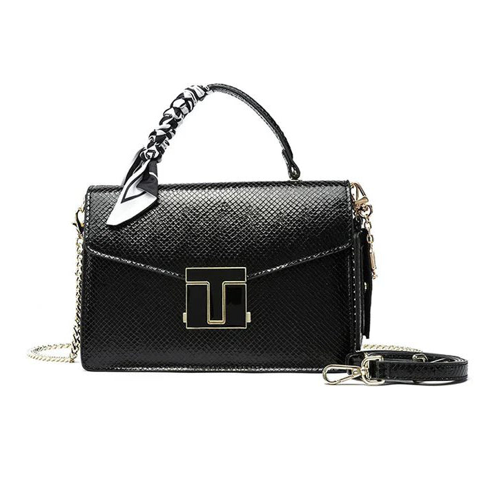 Fyor Chic Design Handbag BD 139 snake-embossed PU leather stylish and sleek design front view black color