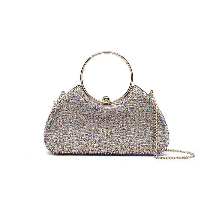 Fyor AD 138 evening clutch in golden faux leather with spacious compartment with secure clasp closure for elegant occasions front view