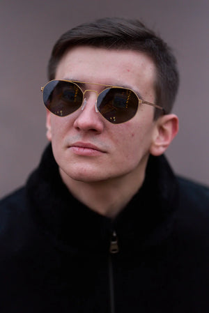 Sefsan unisex sunglasses with gold full-rim frame, smoke mirrored lenses, contemporary design, and comfortable fit for daily use