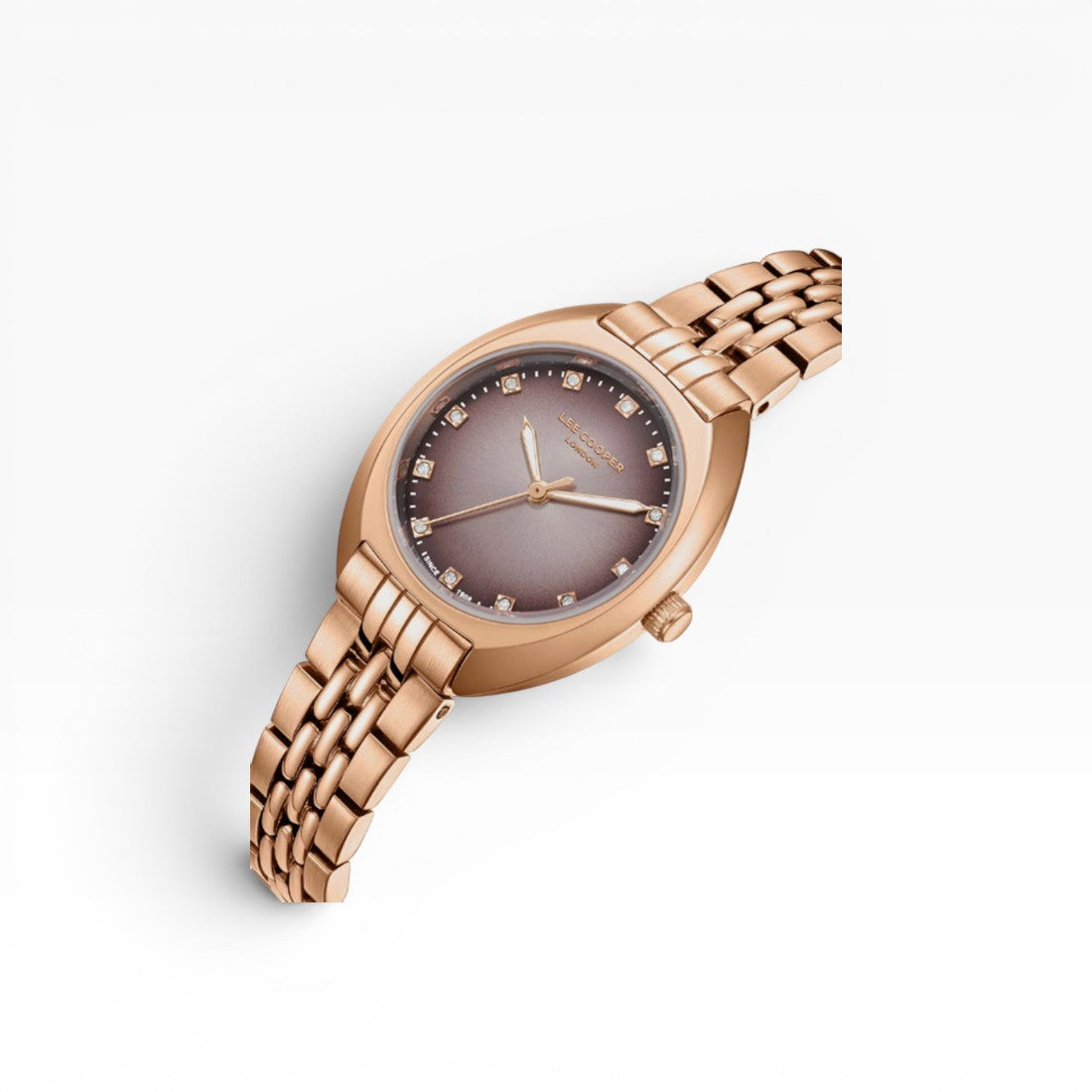 Lee Cooper London | Mocha Gradient Crystal-Set Oval Rose Gold Watch — 30×39mm