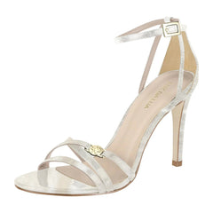 Luz Da Lua Laminati Ouro heels shoes with metallic gold leather upper, pointed-toe design, and elegant high heel style for women