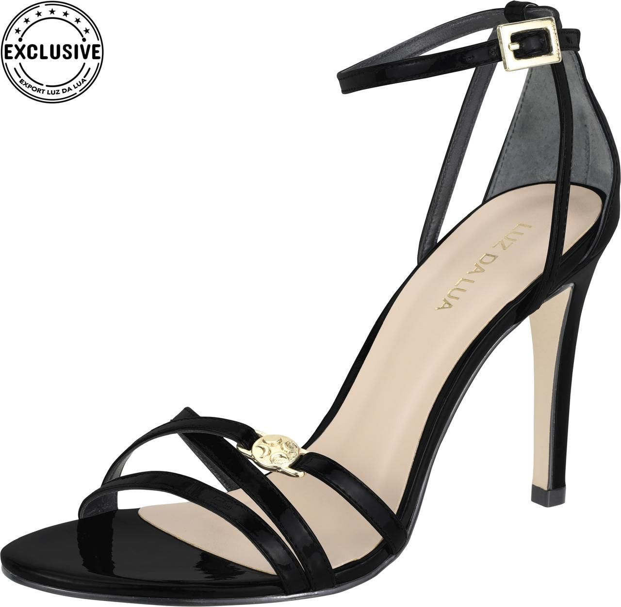 Elegant Luz Da Lua Laminati Ouro high heel shoes featuring metallic gold finish, sleek feminine silhouette, and sophisticated occasion style