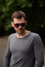 Load image into Gallery viewer, Sefsan BOBA stylish sunglasses with crystal purple frame, dark smoke lenses, rounded modern shape, and lightweight unisex fit model front view.