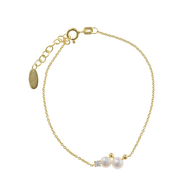 BRACELET SILVER 925 PLATED GOLD TWO PEARLS