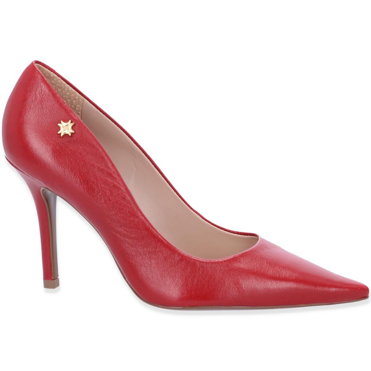 Elegant Luz Da Lua Sarra scarlet high heel shoes featuring smooth leather finish, feminine silhouette, and sophisticated formal style