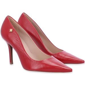 Stylish Luz Da Lua Sarra scarlet heels featuring premium leather upper, classic pointed toe, and comfortable elegant heel design