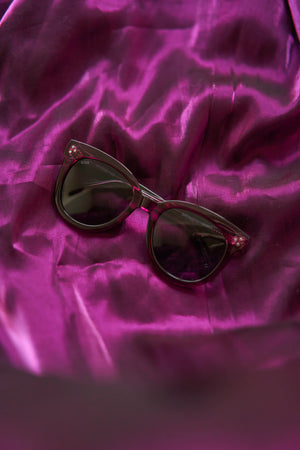 Unisex Sefsan BOBA sunglasses featuring crystal purple transparent frame, smoke-tinted lenses, and stylish contemporary design front view