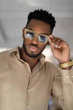 تحميل الصورة إلى عارض المعرض، Sefsan Crimpy sunglasses featuring caramel acetate frame, smoke lenses, modern rectangular shape, and versatile unisex design