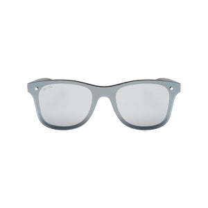 Sefsan Deland sunglasses with black metal frame, silver mirrored lenses, unisex modern style, and lightweight comfortable design for unisex front view