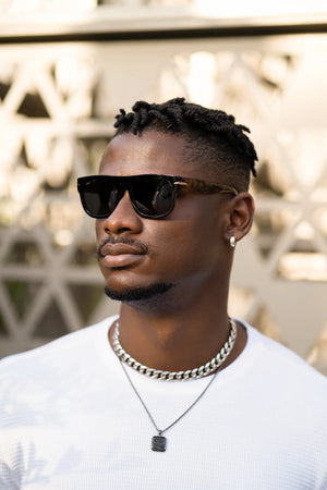 Sefsan Nehsan bold square-frame sunglasses with UV-protected smoke lenses and lightweight unisex fashion-forward design model front view