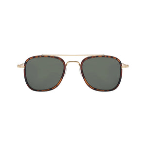 Unisex Sefsan Pukka gold tortoise alloy sunglasses featuring durable metal frame, UV-protected smoke lenses, and classic timeless design front view