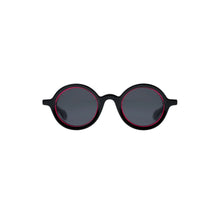 Load image into Gallery viewer, Sefsan Sphaira unisex sunglasses with transparent red frame, smoke lenses, modern rounded frame style, and comfortable fit front view