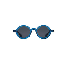 Load image into Gallery viewer, Sefsan Sphaira stylish sunglasses with transparent blue frame, smoke lenses, lightweight design, and unisex versatile look front view