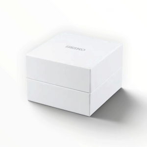 SUL EXTRAS white Seiko branded watch gift box on a neutral grey background