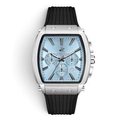 SUL EXTRAS Beverly Hills Polo Club tonneau watch with ice blue dial, silver stainless steel case, and black silicone strap