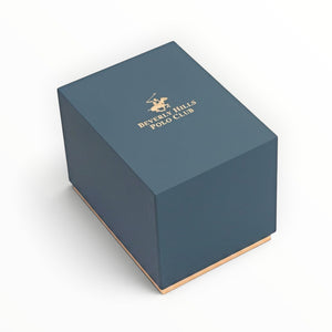 SUL EXTRAS navy blue Beverly Hills Polo Club luxury watch gift box with gold logo on a white background