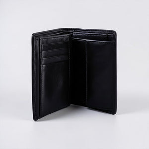 SUL EXTRAS Galleon black Spanish leather vertical bi-fold wallet with card slots and coin pouch