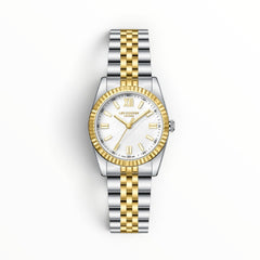 SUL EXTRAS Lee Cooper London women's two-tone watch with ivory mother-of-pearl dial, gold fluted bezel, and bracelet.