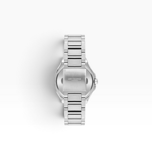 SUL EXTRAS Lee Cooper London men's watch showing the brushed stainless steel bracelet and butterfly deployment clasp.