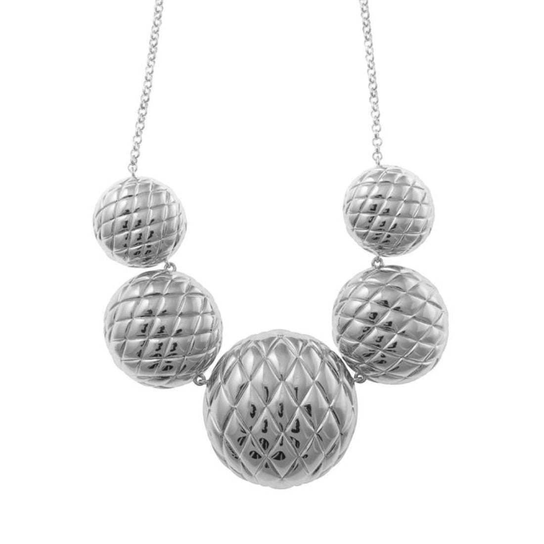 SUL EXTRAS Madras Rhodum necklace featuring five silver-toned quilted spherical beads on a delicate chain