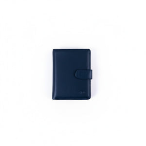 SUL EXTRAS Nuvola Pelle Byron navy blue full-grain Nappa leather vertical bi-fold wallet with a secure snap-tab
