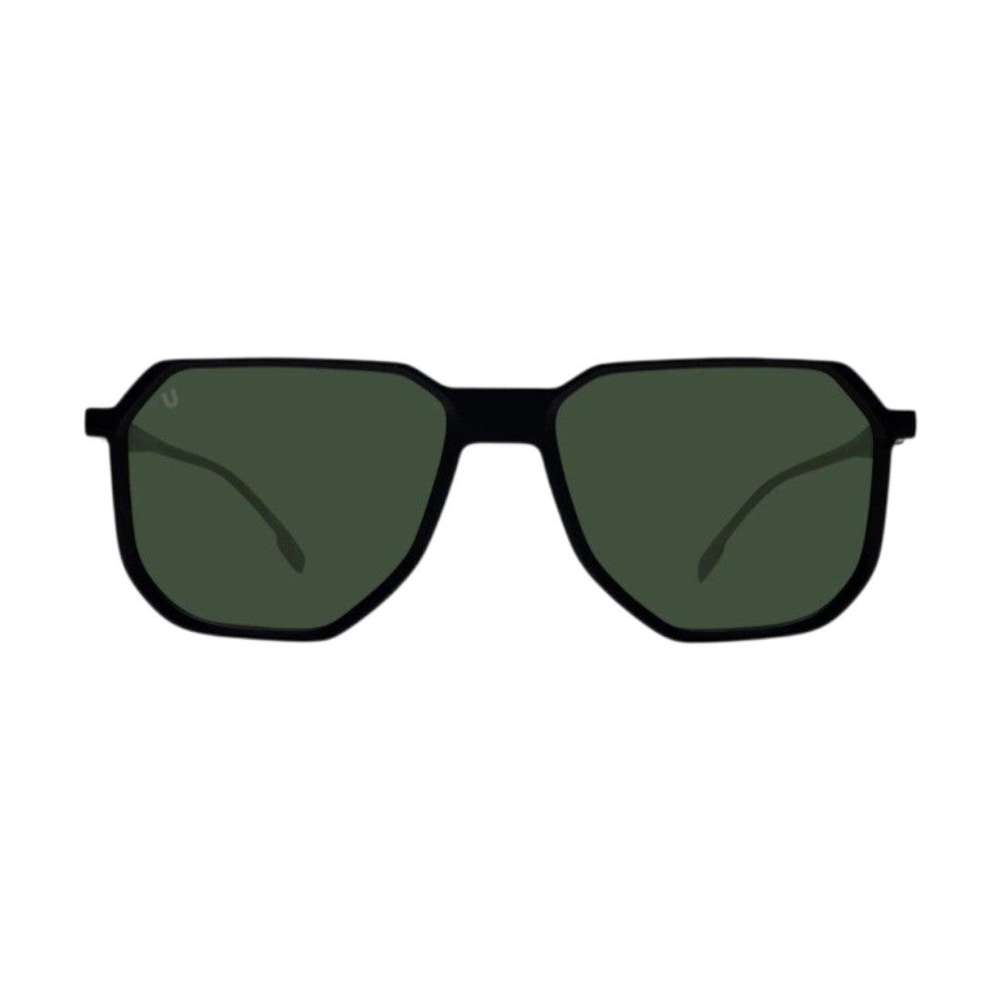 SUL EXTRAS Papetti oversized geometric sunglasses with black frames and dark green tinted lenses