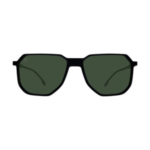 SUL EXTRAS Papetti oversized geometric sunglasses with black frames and dark green tinted lenses