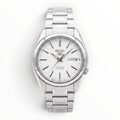 SUL EXTRAS Seiko 5 SNKL41J1 automatic watch with a sunburst silver dial, stainless steel case, and bracelet.