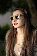 تحميل الصورة إلى عارض المعرض، Unisex Sefsan Crimpy caramel frame sunglasses with smoke tinted lenses, sleek contemporary design, and comfortable fit for everyday wear model front view