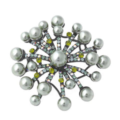 BROOCH HIGH METAL PLATED RHUTENIUM FLOWER CRYSTAL