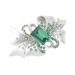 BROOCH HIGH METAL PLATED RHODIUM BOW CRYSTAL