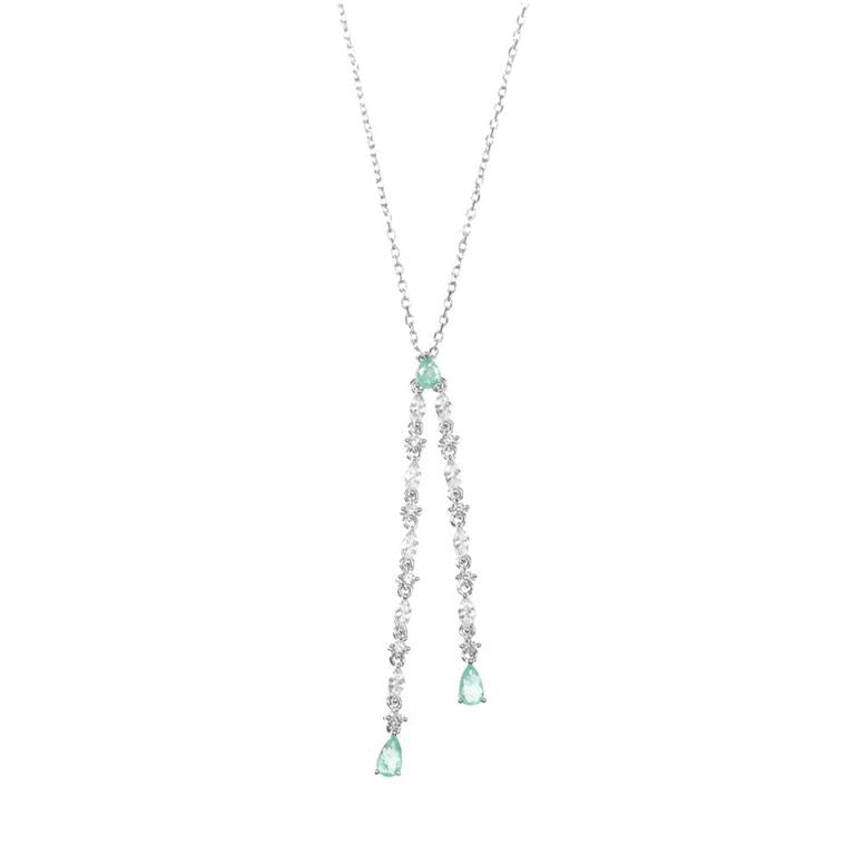 NECKLACE SILVER 925 RHODIUM TWO STRIP CZ WHITE