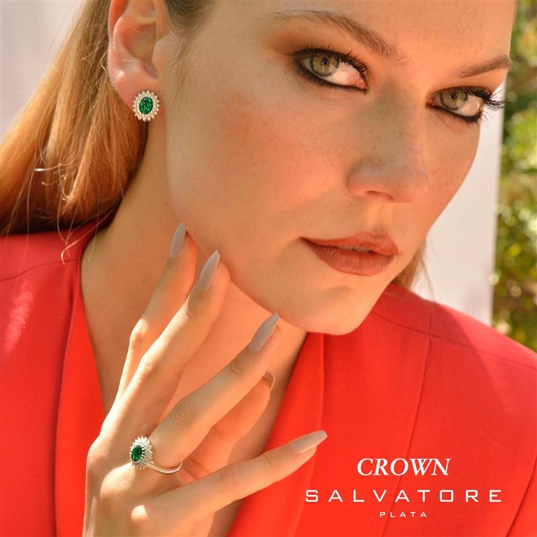 EARRING SILVER RHODIUM OVAL CZ NANO GREEN