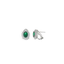 تحميل الصورة إلى عارض المعرض، EARRING SILVER RHODIUM OVAL CZ NANO GREEN
