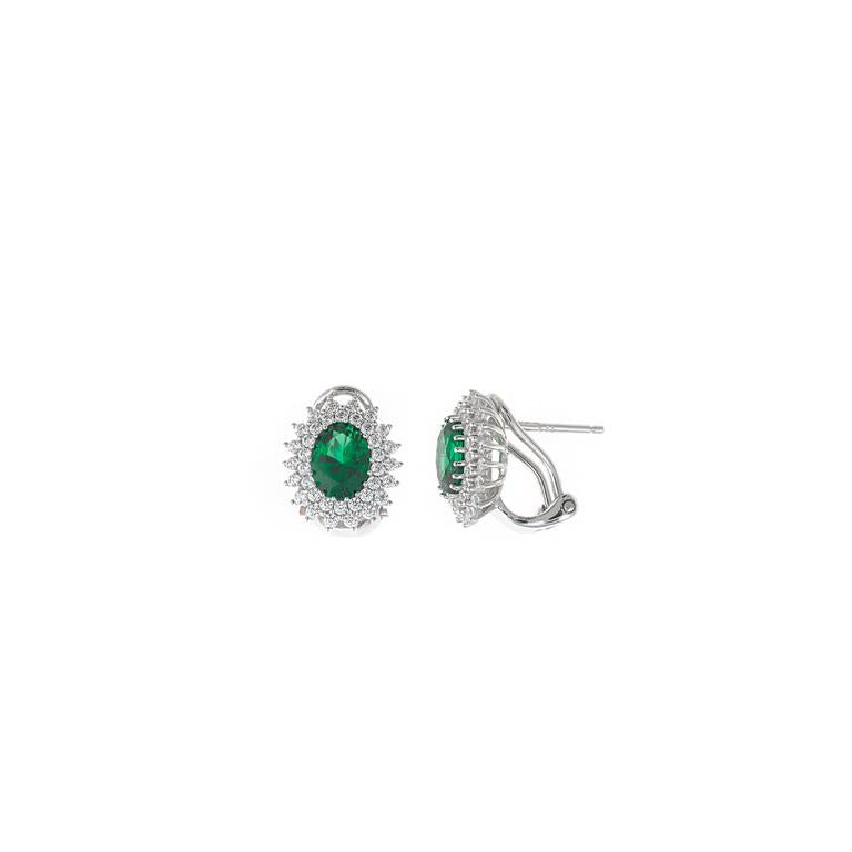 EARRING SILVER RHODIUM OVAL CZ NANO GREEN