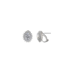 EARRINGS SILVER RHODIUM OVAL CZ WHITE BRILLANT