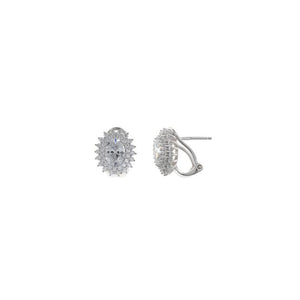 EARRINGS SILVER RHODIUM OVAL CZ WHITE BRILLANT