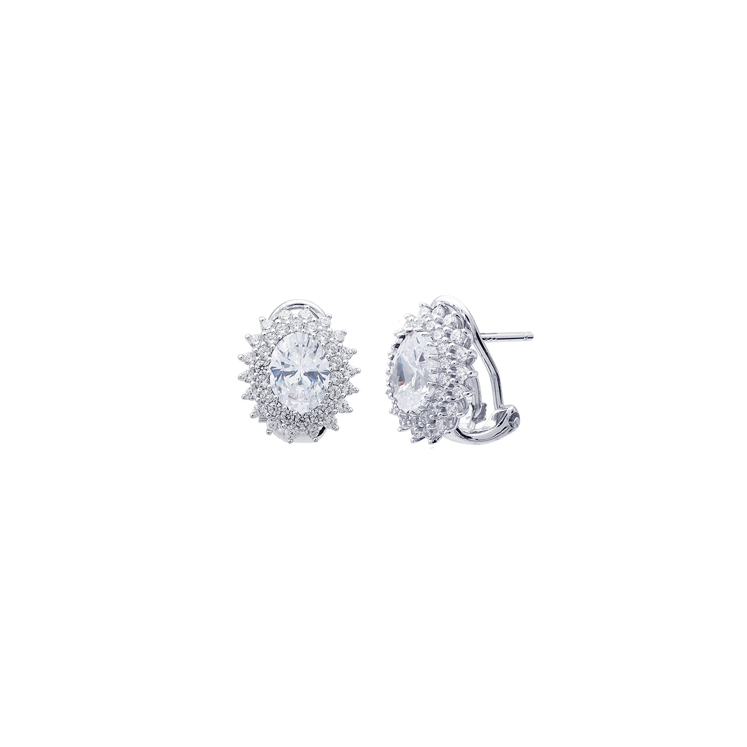 EARRINGS SILVER RHODIUM OVAL CZ WHITE BRILLANT