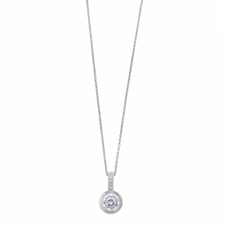 NECKLACE SILVER 925 RHODIUM CZ WHITE CHATON