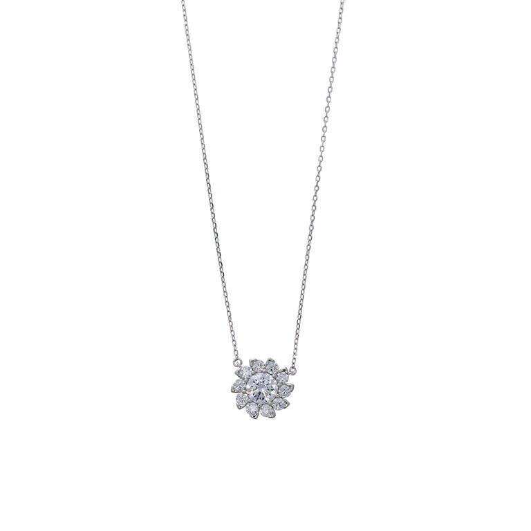 NECKLACE SILVER 925 RHODIUM CIRCLE CZ WHITE