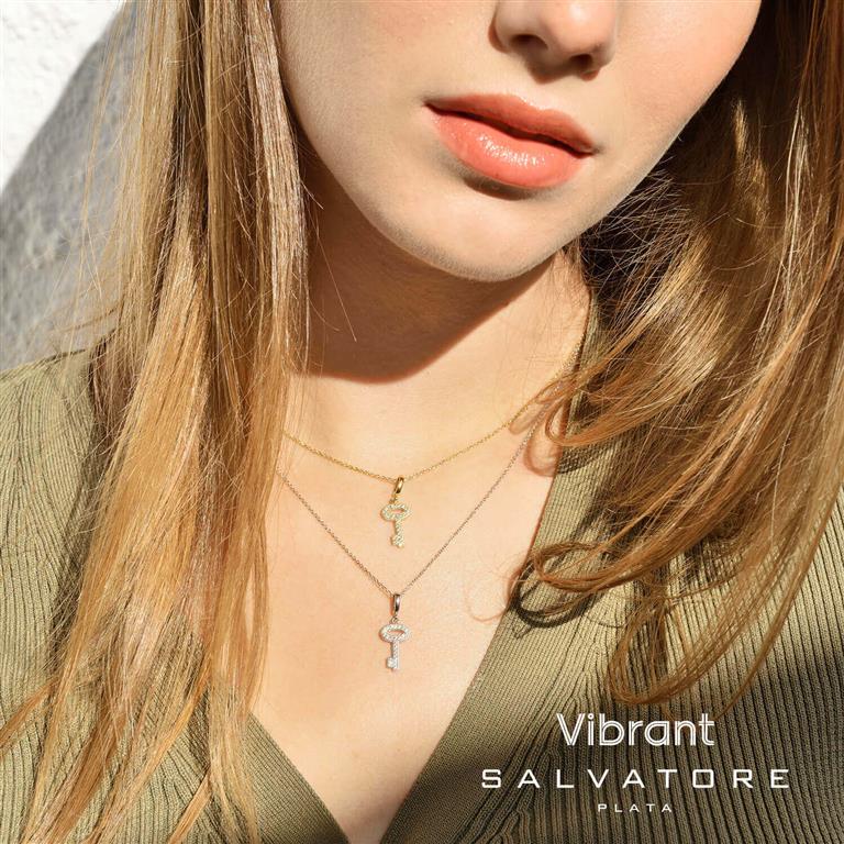 NECKLACE SILVER 925 PLATED GOLDEN KEY CZ