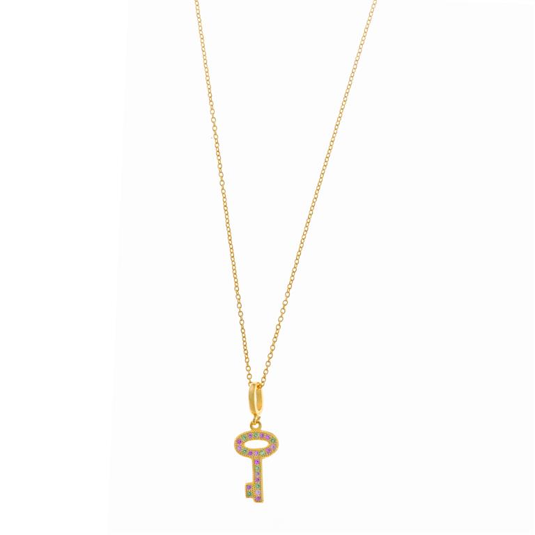 NECKLACE SILVER 925 PLATED GOLDEN KEY CZ
