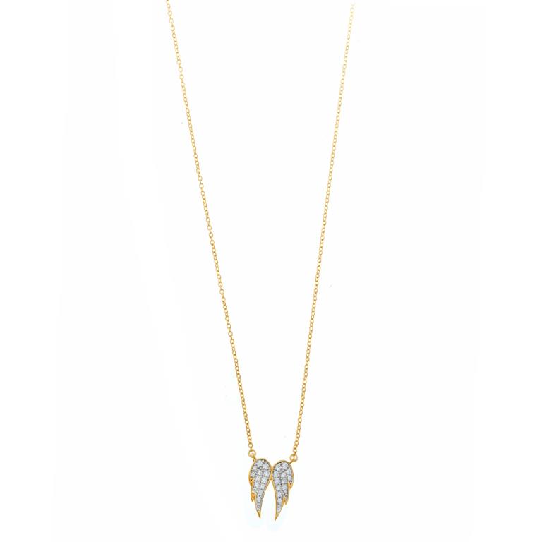 NECKLACE SILVER 925 PLATED GOLD WINGS CZ