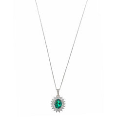 EMERALLE - NECKLACE SILVER 925 RHODIUM OVAL NANO GREEN