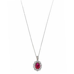 NECKLACE SILVER 925 RHODIUM OVAL RUBY AROUND