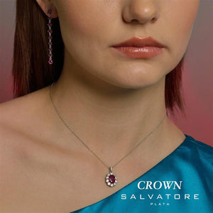 NECKLACE SILVER 925 RHODIUM OVAL RUBY AROUND