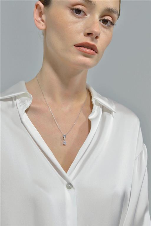 NECKLACE SILVER 925 RHODIUM CZ WHITE BRIGHT