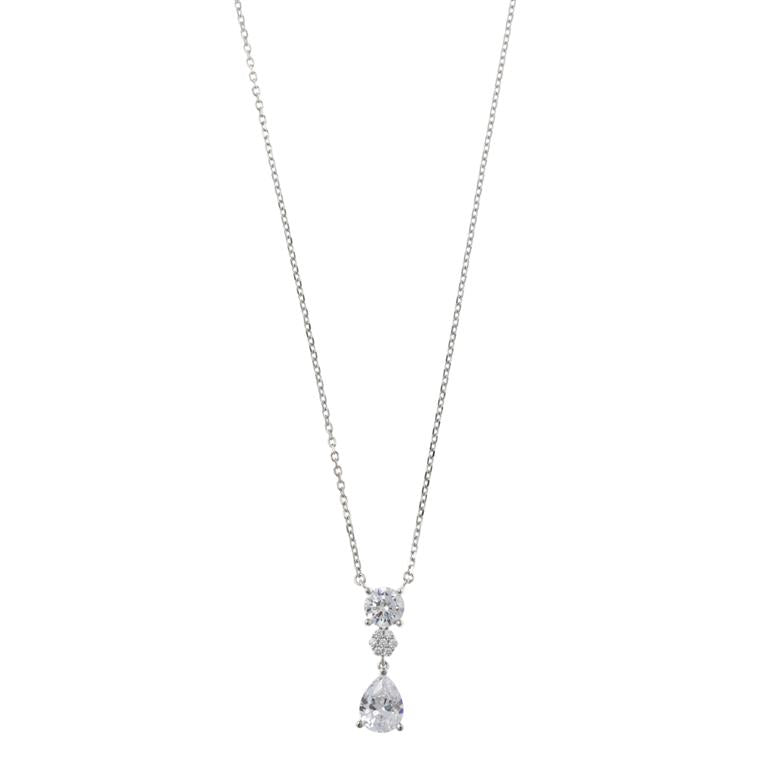 NECKLACE SILVER 925 RHODIUM CZ WHITE BRIGHT