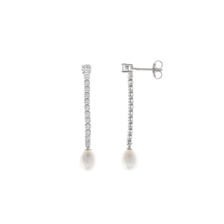 EARRING SILVER 925 RHODIUM STRIP CZ WHITE