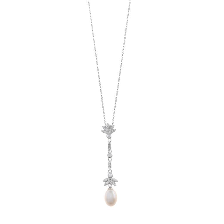NECKLACE SILVER 925 RHODIUM FILIGREE CZ WHITE